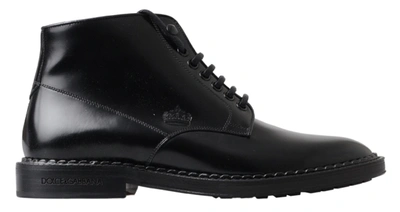 Shop Dolce & Gabbana Black Leather Men Short Boots Lace Up Shoes