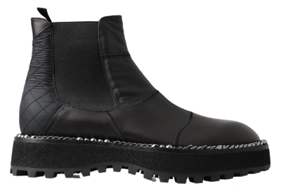 Shop Dolce & Gabbana Black Leather Slip On Stretch Boots