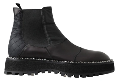 Dolce & Gabbana Black Leather Slip On Stretch Chelsea Boots Shoes