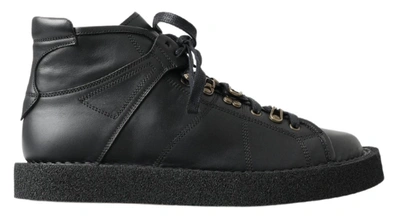 Dolce & Gabbana Modigliani Leather High-top Sneakers In Black
