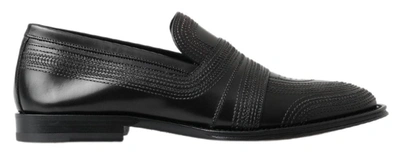 Shop Dolce & Gabbana Black Leather Slipper Loafers Stitched Shoes