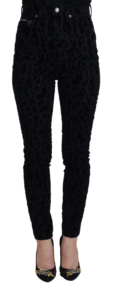 Shop Dolce & Gabbana Black Leopard Skinny Denim Jeans
