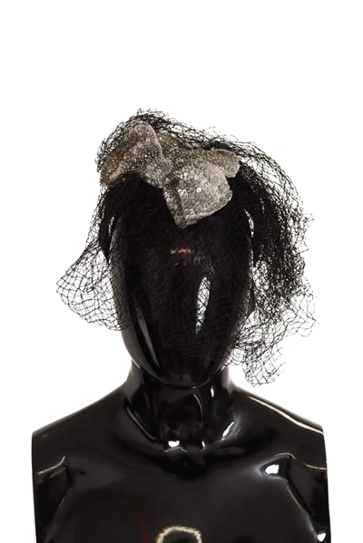 Shop Dolce & Gabbana Black Logo Sequined Fascinator Diadem Headband
