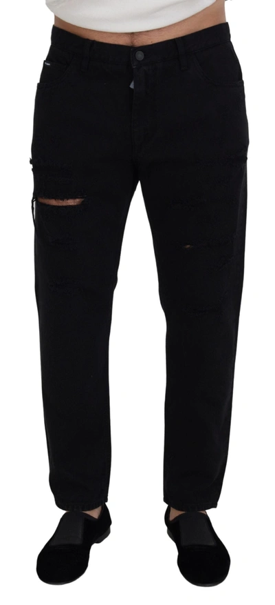 Shop Dolce & Gabbana Black Loose Regular Torn Cotton Jeans