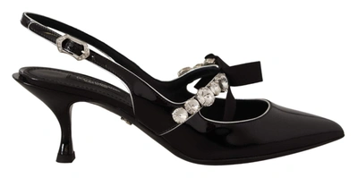 Shop Dolce & Gabbana Black Patent Leather Crystal Slingbacks Shoes