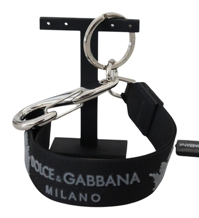 Shop Dolce & Gabbana Black Polyester Logo Silver Tone Brass Keychain