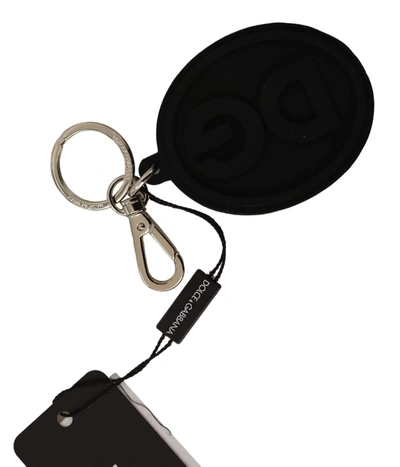 Shop Dolce & Gabbana Black Rubber Dg Logo Silver Brass Metal Keychain