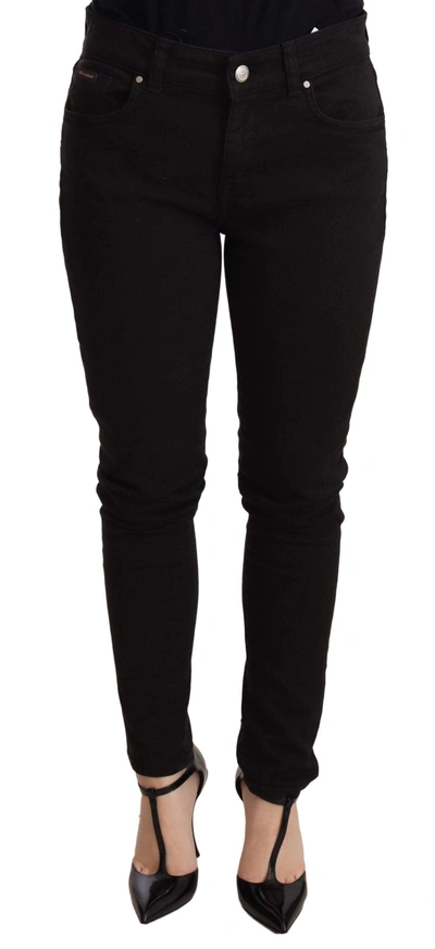 Shop Dolce & Gabbana Black Slim Fit Denim Cotton Stretch Jeans