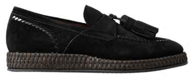 Shop Dolce & Gabbana Black Suede Leather Casual Espadrille Shoes