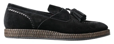 Shop Dolce & Gabbana Black Suede Leather Casual Espadrille Shoes