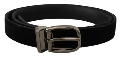 Shop Dolce & Gabbana Black Velvet Classic Logo Engraved Metal Belt