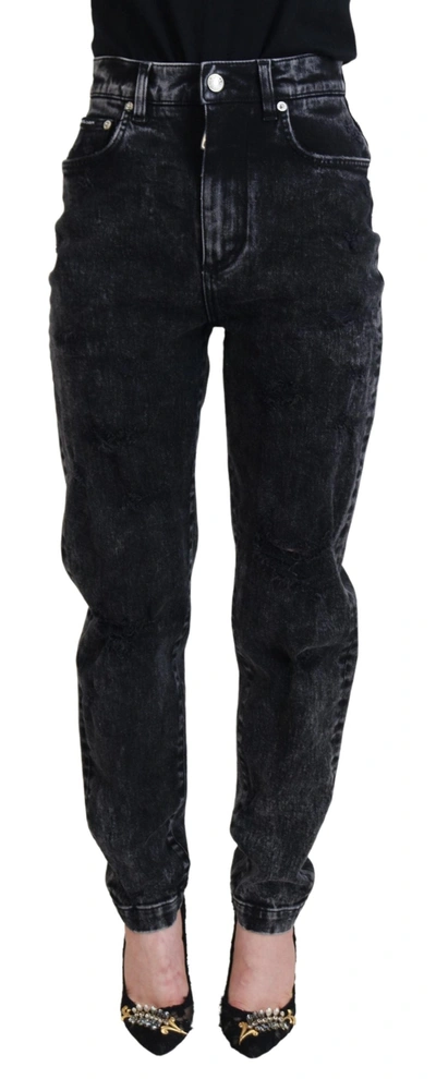 Shop Dolce & Gabbana Black Washed Cotton High Waist Denim Jeans