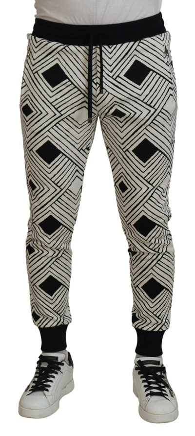 Shop Dolce & Gabbana Black White Cotton Trousers Sport Pants
