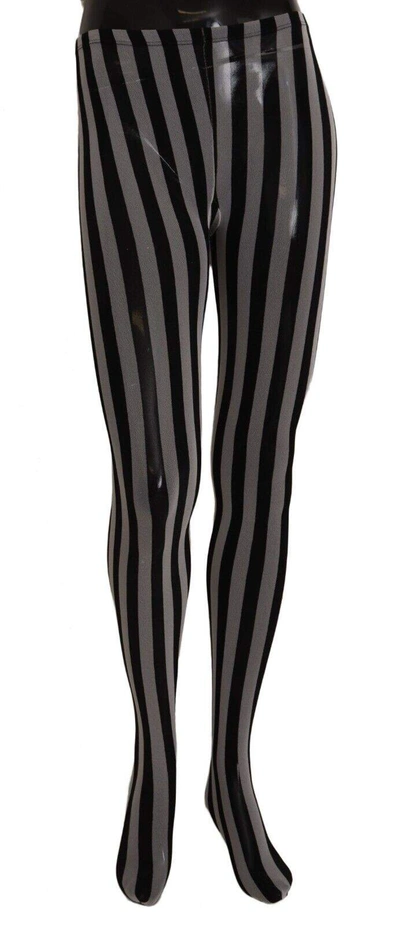 Shop Dolce & Gabbana Black White Striped Tights Stockings