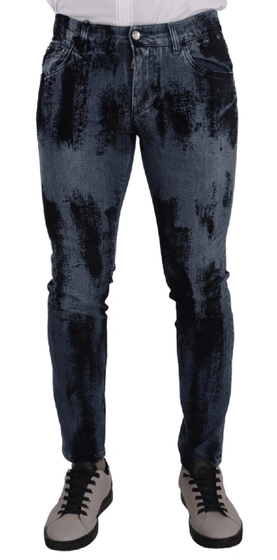 Shop Dolce & Gabbana Blue Black Cotton Skinny Denim Jeans
