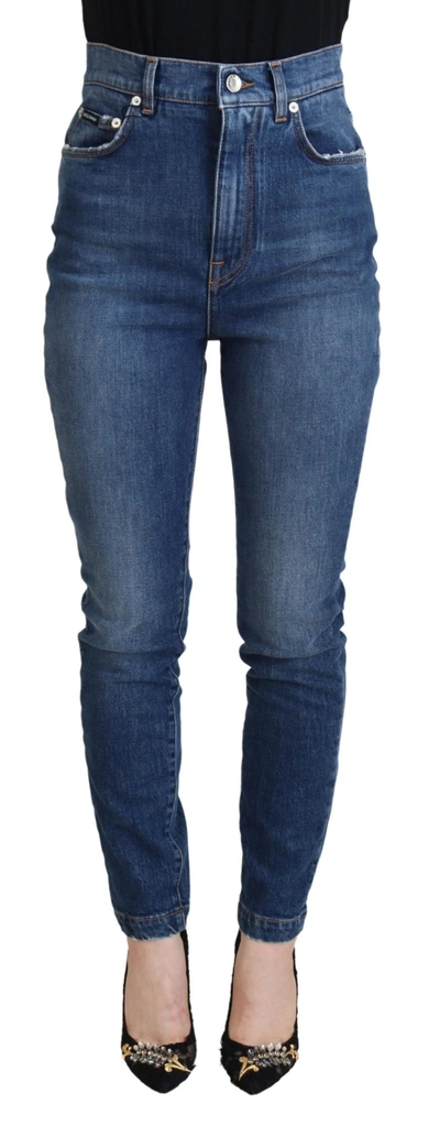 Shop Dolce & Gabbana Blue Cotton High Waist Skinny Denim Jeans