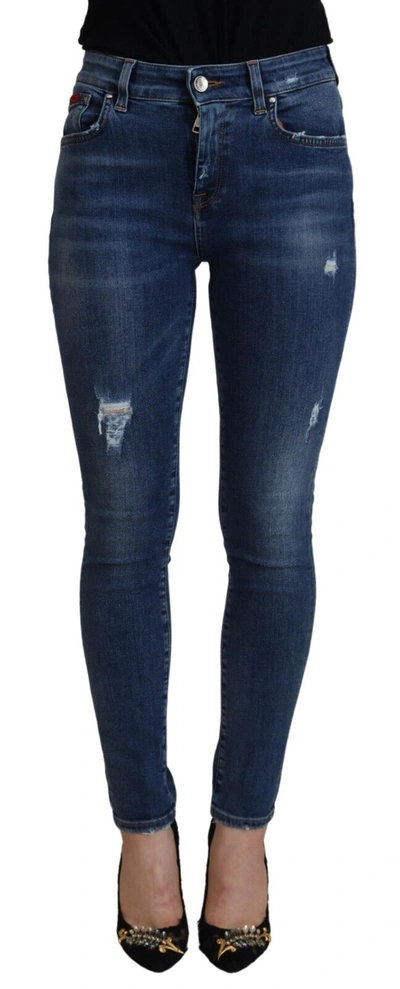 Shop Dolce & Gabbana Blue Cotton Skinny Mid Waist Denim Jeans