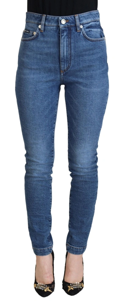 Shop Dolce & Gabbana Blue Cotton Skinny High Waist Denim Jeans