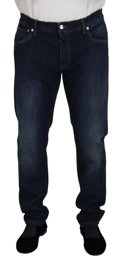Shop Dolce & Gabbana Blue Cotton Straight Fit Casual Denim Jeans