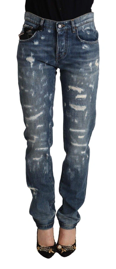 Shop Dolce & Gabbana Blue Distressed Denim Boyfriend Skinny Jeans