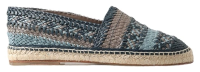 Dolce & Gabbana Blue Gray Woven Leather Buffalo Espadrille Shoes In Blue