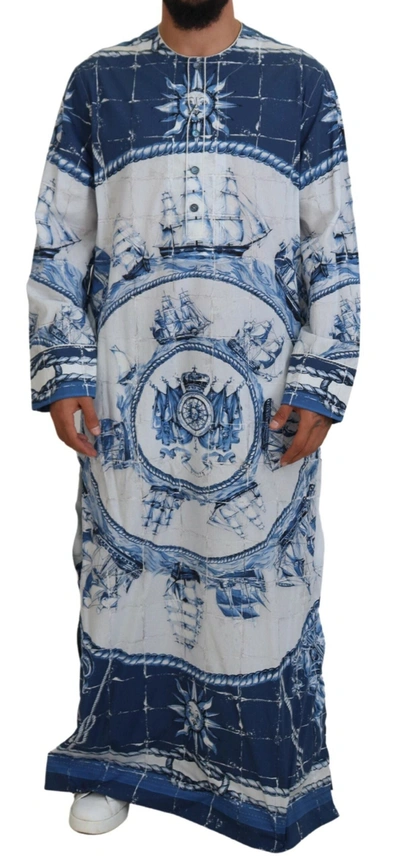 Shop Dolce & Gabbana Blue Majolica Cotton Cape Thobe In Multicolor