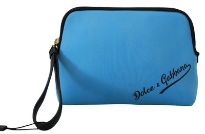 Shop Dolce & Gabbana Blue Logo Print Hand Pouch Leopard Print Toiletry Bag