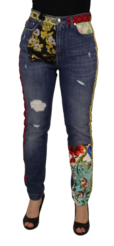 Shop Dolce & Gabbana Blue Patchwork High Waist Denim Jeans