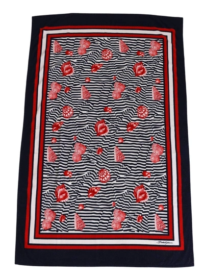 Shop Dolce & Gabbana Blue Red Seashell Beach Towel Cover Beach Towel