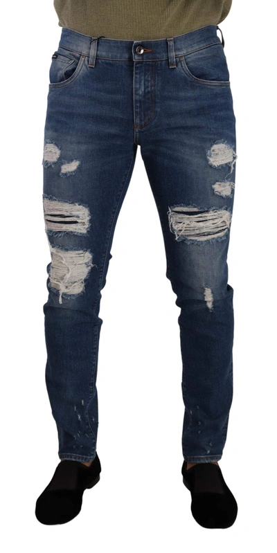 Shop Dolce & Gabbana Blue Wash Cotton Stretch Slim Fit Denim Jeans