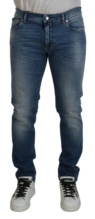 Shop Dolce & Gabbana Blue Wash Skinny Cotton Denim Jeans