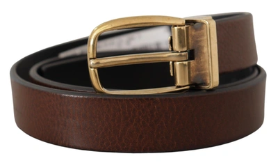 Shop Dolce & Gabbana Brown Calf Leather Classic Logo Metal Buckle Belt