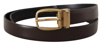 Shop Dolce & Gabbana Brown Calf Leather Gold Tone Metal Buckle Belt