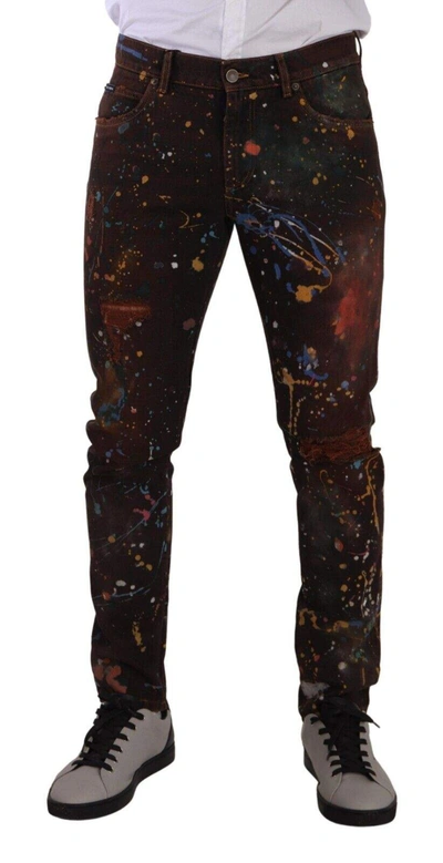 Shop Dolce & Gabbana Brown Color Splash Cotton Regular Denim Jeans