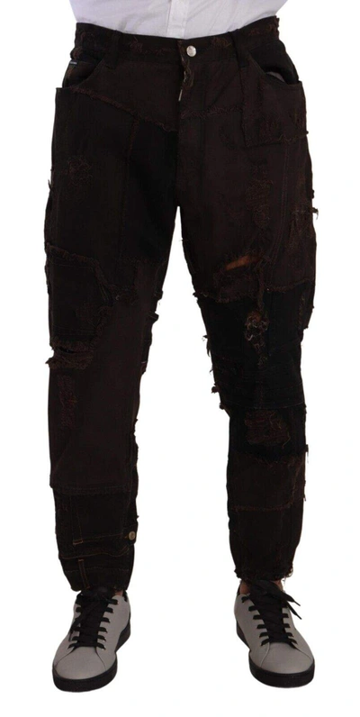 Shop Dolce & Gabbana Brown Cotton Distressed Regular Denim Jeans