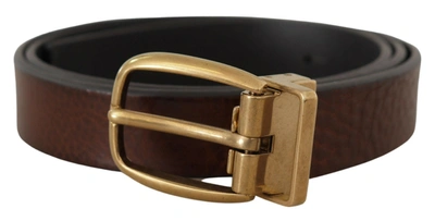 Shop Dolce & Gabbana Brown Leather Classic Vintage Metal Buckle Belt