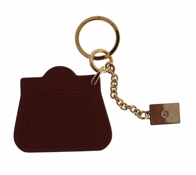 Shop Dolce & Gabbana Brown Leather Miss Sicily Gold Finder Chain Keychain