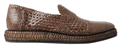 Shop Dolce & Gabbana Brown Woven Leather Loafers Casual