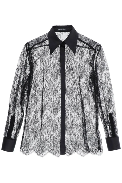 Shop Dolce & Gabbana Chantilly Lace Shirt In Black