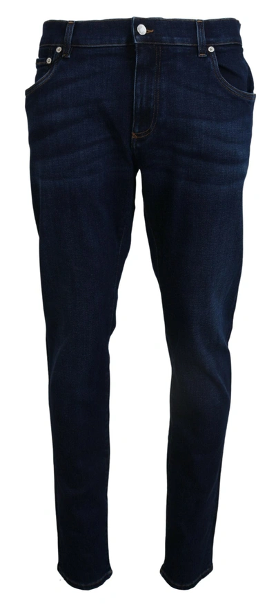 Shop Dolce & Gabbana Dark Blue Cotton Denim Skinny Jeans