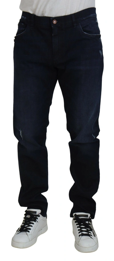 Shop Dolce & Gabbana Dark Blue Cotton Stretch Skinny Denim Jeans