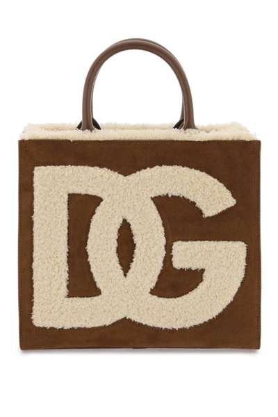 Shop Dolce & Gabbana Dg Daily Small Suede And Shearling Tote Bag In Mixed Colours