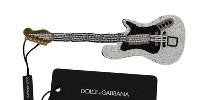 Shop Dolce & Gabbana Gold Brass Beaded Guitar Pin Accessory Brooch