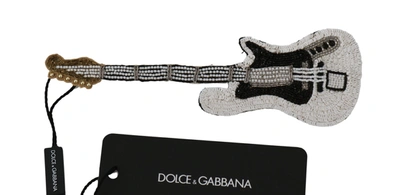 Dolce & Gabbana Gold Brass Beaded Guitar Pin Accessory Brooch In Gold