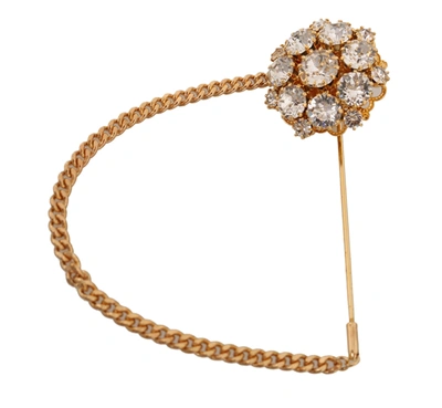 Shop Dolce & Gabbana Gold Brass Clear Crystal Chain Pin Women Brooch