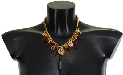 Shop Dolce & Gabbana Gold Brass Crystal Logo Chili Statement Necklace