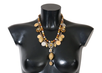Shop Dolce & Gabbana Gold Brass Crystal Logo Pineapple Statement Necklace
