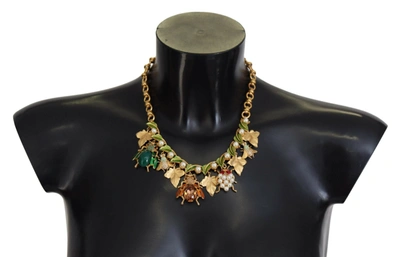 Shop Dolce & Gabbana Gold Brass Crystal Logo Bug Floral Statement Necklace