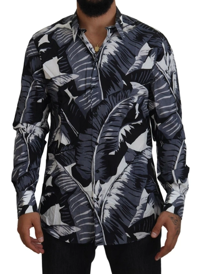 Shop Dolce & Gabbana Gray Blue Banana Leaf Slim Fit Shirt