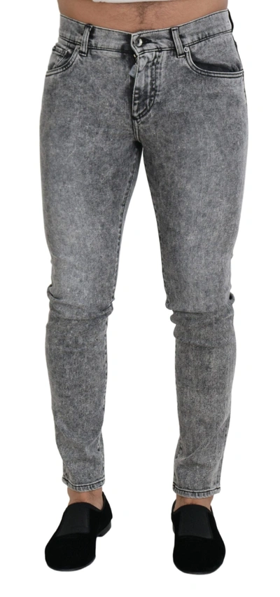 Shop Dolce & Gabbana Gray Slim Fit Wash Stretch Cotton Denim Jeans